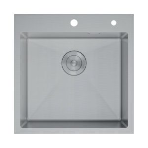 Мойка кухонная D&K 50х50 выпуск с переливом, корзина, дозатор Сатин DKS505004