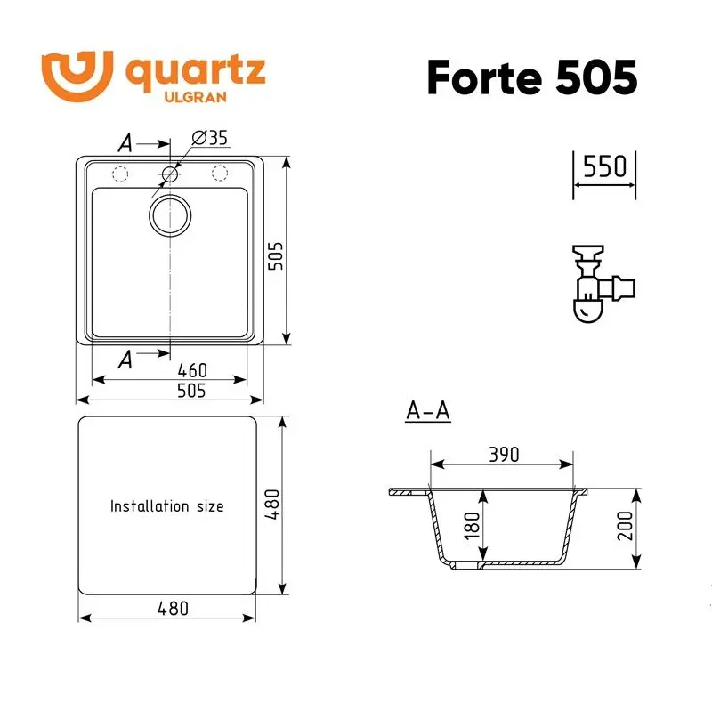 Мойка кухонная Ulgran Quartz Forte 505-01 Жасмин Мойка кухонная Ulgran Quartz Forte 505-01 Жасмин — изображение 2